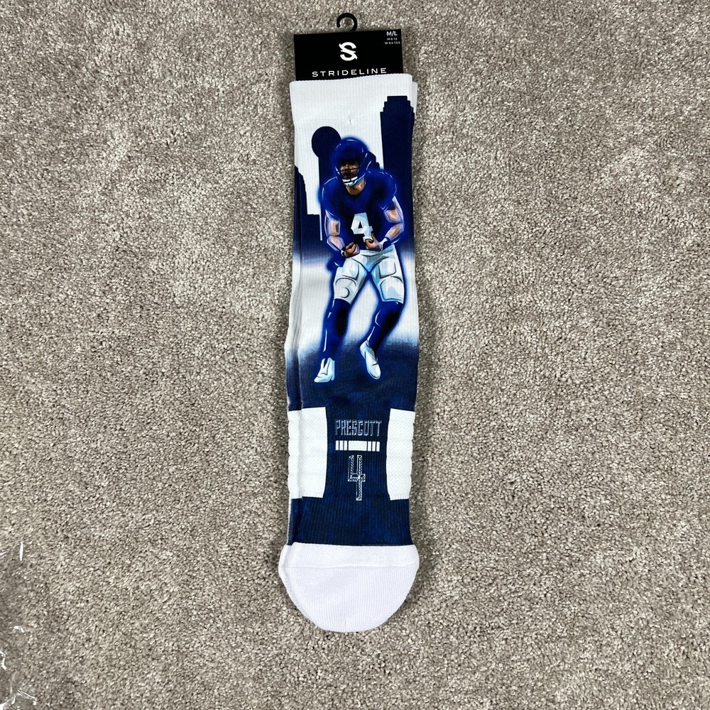 Strideline Dax Prescott Cowboys‎ Socks NEW Size Med/Large Crew Sock NWT